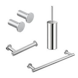 Cosmic Bathroom Accessory Set, Silver, 5 Pieces, 2X Hooks, Toilet Brush, Toilet Paper Holder, Towel Rail, Architect Collection - thumbnail 1
