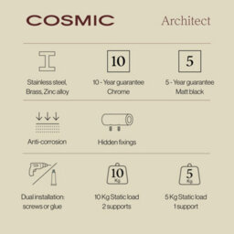 Cosmic Bathroom Accessory Set, Silver, 5 Pieces, 2X Hooks, Toilet Brush, Toilet Paper Holder, Towel Rail, Architect Collection - thumbnail 8