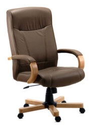 Teknik Richmond Executive Chair In Brown Bonded Leather, With Light Wood Finish And Seat Height Adjustment And Tilt