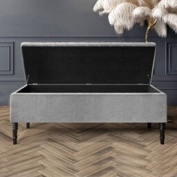 137Cm Paris Striped Ottoman Storage Bench- Plush Velvet Shoe Bench - Grey Upholstery Footstool With Storage - thumbnail 2