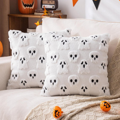 Amorly 2Pack Halloween White Scary Ghost Throw Pillow Covers, 18Inch Cute Skeleton Pillowcases, Indoor Holiday Decor For Sofa, Couch - image 1