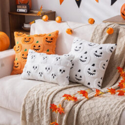 Amorly 2Pack Halloween White Scary Ghost Throw Pillow Covers, 18Inch Cute Skeleton Pillowcases, Indoor Holiday Decor For Sofa, Couch - thumbnail 4