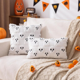 Amorly 2Pack Halloween White Scary Ghost Throw Pillow Covers, 18Inch Cute Skeleton Pillowcases, Indoor Holiday Decor For Sofa, Couch - thumbnail 2
