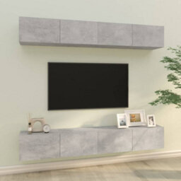 Berkfield Wall Tv Cabinets 4 Pcs Concrete Grey 100X30X30 Cm - thumbnail 1