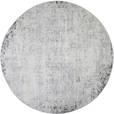 Livabliss Round Roma-Abstract Charcoal Grey Off-White Modern Marble Living Dining Bedroom Rug 200 X 200 Cm Easy Care, Non Shedding - image 1