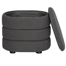 Urbn-Living Urbnliving Height 38Cm Soft Velvet Oval Dark Grey Ottoman Storage Pouffe Footstool Dressing Vanity Chair - thumbnail 3