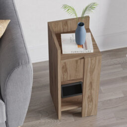 Decortie Elos Modern Narrow Right Module Bedside Table Nightstand 25Cm Drop-Door Storage Whiskey Oak - thumbnail 5
