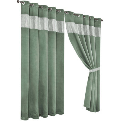 Diamante Blackout Eyelet Curtains In Sage Green, 228Cm X 228Cm