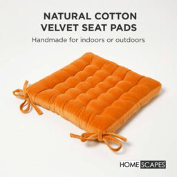 Homescapes Set Of 4 Burnt Orange Velvet Seat Pad Or Dining Chair Cushion 40 X 40 Cm Cotton Quilted Chair Pad For Indoor & Outdoor - thumbnail 2