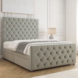 Bsspoke Maya Divan Bed Set Silver Plush Velvet With 54Inch Headboard & 20Inch Footboard & Mattress No Drawers In All Sizes - thumbnail 2