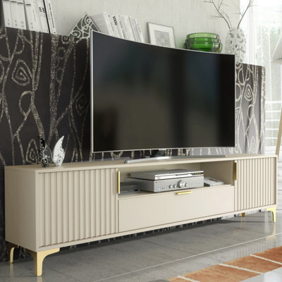 Creative Furniture Tide Crest Tv Unit 200Cm - Cashmere Warm Beige Taupe Finish & Gold - image 1
