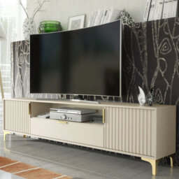 Creative Furniture Tide Crest Tv Unit 200Cm - Cashmere Warm Beige Taupe Finish & Gold - thumbnail 7