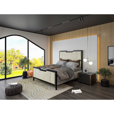 Milano Designer Metal Frame Upholstered  Black & Cream Bed Frame - image 1