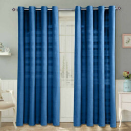 "Homescapes Cotton Rajput Ribbed Blue Curtain Pair, 66 X 72"" Drop"