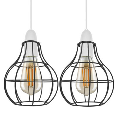2 Pack Of Metal 160Cm Diameter Round Shape Black Cage Indoor Hanging Vintage Pendant E27 Light Shade Easy Fit - image 1
