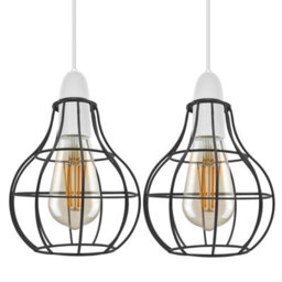 2 Pack Of Metal 160Cm Diameter Round Shape Black Cage Indoor Hanging Vintage Pendant E27 Light Shade Easy Fit - thumbnail 1