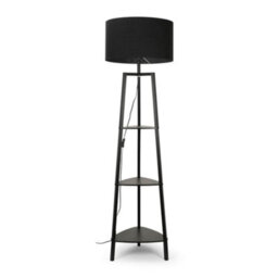 Valuelights Hiru Black 3 Tier Shelf Floor Lamp With Black Drum Shade And Bulb - thumbnail 7