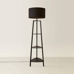 Valuelights Hiru Black 3 Tier Shelf Floor Lamp With Black Drum Shade And Bulb - thumbnail 4