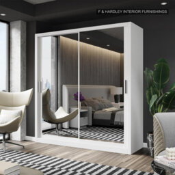 Fhif Dubai 203Cm White Sliding Door Wardrobe Modern Bedroom Storage With Full Length Mirror Shelves And Hanging Rails