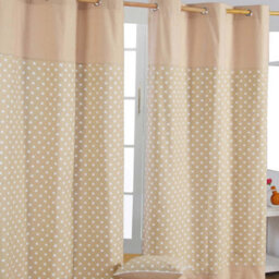Homescapes Cotton Stars Beige Ready Made Eyelet Curtain Pair, 137 X 182 Cm Drop