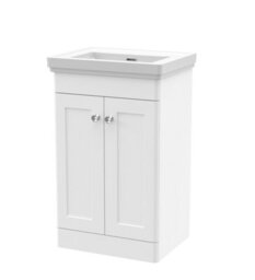 Balterley Swynnerton Traditional 2 Door Floor Standing Vanity Unit With Basin, Satin White, 500mm - thumbnail 1