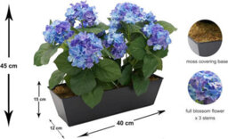 Greenbrokers Artificial Blue Hydrangea Flower In Black Tin Window Box (45Cm) - thumbnail 2