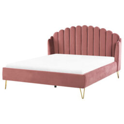 Beliani Bed Velvet Ambillou 180 X 200 Cm (Eu Super King) Pink - thumbnail 1