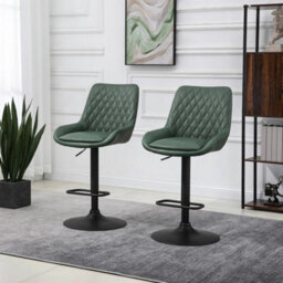 Bar Stools Set Of 2, Adjustable Bar Chairs 360 Degree Swivel, Green - thumbnail 5