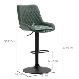 Bar Stools Set Of 2, Adjustable Bar Chairs 360 Degree Swivel, Green - thumbnail 2