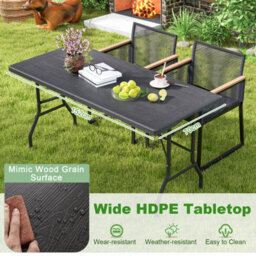 Gainoom 152 Cm Black Portable Folding Picnic Table Patio Dining Table - thumbnail 8