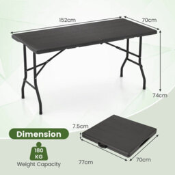 Gainoom 152 Cm Black Portable Folding Picnic Table Patio Dining Table - thumbnail 2