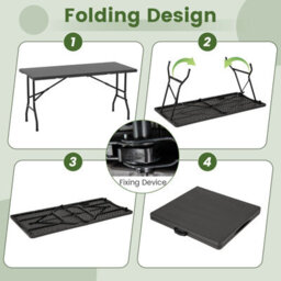 Gainoom 152 Cm Black Portable Folding Picnic Table Patio Dining Table - thumbnail 7