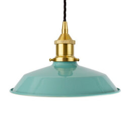 Duck Egg Blue Small Trinity Metal Painted Dome Pendant Light With Polished Brass Lamp Holder And Black Twisted Cable - Se Home - thumbnail 1