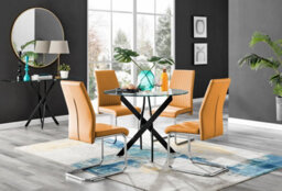 Furniturebox Uk Novara Black Leg Round Glass Dining Table & 4 Mustard Lorenzo Chairs - thumbnail 1