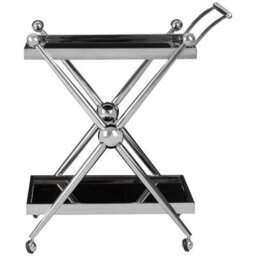 Orsina  Durable 2 Tier Silver And Cross Design Trolley, Elegant Drinks Trolley, Steel Kitchen Island Trolley - thumbnail 2