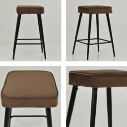 Lakeland Furniture Swan Mocha Brown Velvet  Black Fixed Base Bar Stool - thumbnail 2