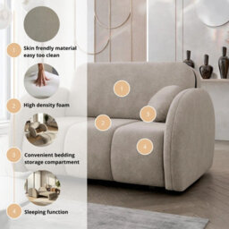 Viva Comfy Ii Beige 2 Seater Sofa Bed With Storage Foam Mattress And Metal Legs 132X103X85Cm - thumbnail 6