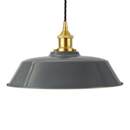 French Grey Chancery Painted Dome Pendant Light With Polished Brass Lamp Holder And Black Twisted Cable - Se Home