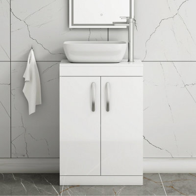 Royal Bathrooms 600mm Floor Standing Vanity Unit 2 Door Gloss White & Countertop Basin - Elva - image 1