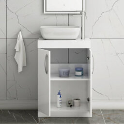 Royal Bathrooms 600mm Floor Standing Vanity Unit 2 Door Gloss White & Countertop Basin - Elva - thumbnail 3