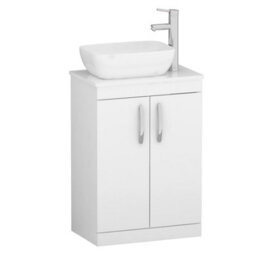 Royal Bathrooms 600mm Floor Standing Vanity Unit 2 Door Gloss White & Countertop Basin - Elva - thumbnail 4