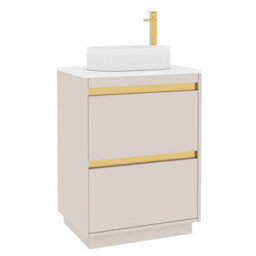 Royal Bathrooms Orion 600mm Warm Taupe Floor Standing Plain White Countertop Vanity Unit 2 Drawer With Lyon Basin & Brushed Brass Accent Trim - thumbnail 6