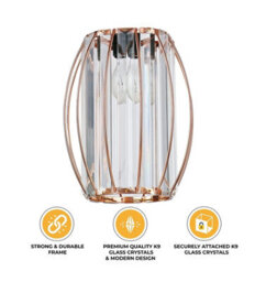 Giggi Rose Gold Metal K9 Crystal Light Shade 16Cm X 20Cm, Cylinder Shape With Oval Ring - thumbnail 2