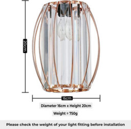 Giggi Rose Gold Metal K9 Crystal Light Shade 16Cm X 20Cm, Cylinder Shape With Oval Ring - thumbnail 3
