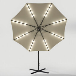 Living And Home 3M Led Lighted Large Garden Cantilever Patio Parasol Sun Shade Banana Umbrella Crank Tilt With Cross Base, Beige - thumbnail 4