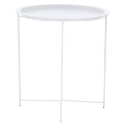Orsina Modern Design White Metal Round Side Table, Sleek Bedside Table For Bedroom, Functional Livingroom Sidetable - thumbnail 2