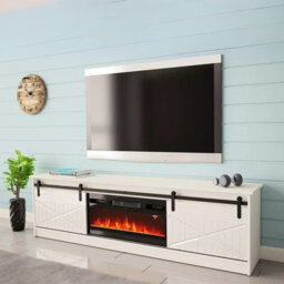 Granero Tv Cabinet With Built In Electric Fireplace Modern Living Room Entertainment Unit White White Gloss