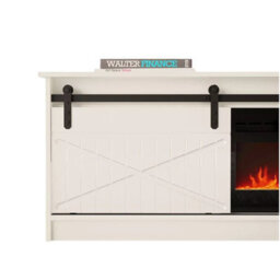 Granero Tv Cabinet With Built In Electric Fireplace Modern Living Room Entertainment Unit White White Gloss - thumbnail 2