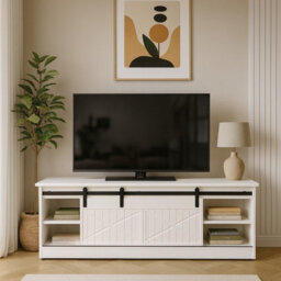 Granero Tv Cabinet With Built In Electric Fireplace Modern Living Room Entertainment Unit White White Gloss - thumbnail 3