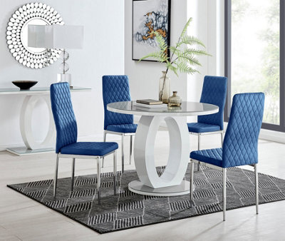 Furniturebox Uk Giovani Round Grey 100Cm Table And 4 Navy Velvet Milan Chairs - image 1